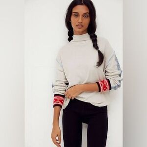 Free People Cream and Red Turtleneck Sweater
